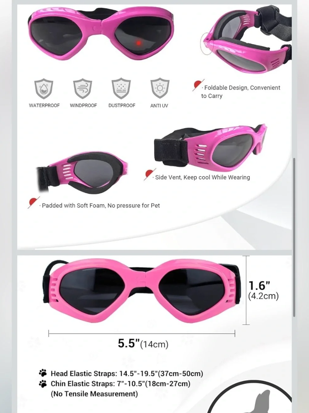 Pink Dog Goggles UV Antiglare Anti Fog Wind Proof Protective Sunglasses NWT